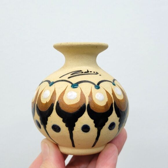 Vintage Zadar Hand Painted Miniature Vase – Yugoslavia Pottery – Abstract Floral - Picture 13 of 15
